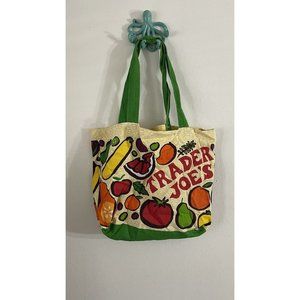 Trader Joes Reusable Shopping Bag Canvas Cloth Tote HTF Fruit & Vegetable Print